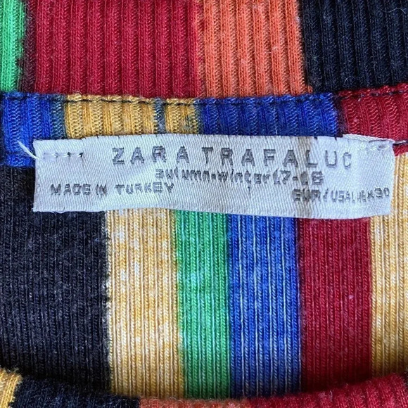 Zara Trafaluc Striped Boxy Ribbed Knit Short-Sleeve T-Shirt, Size Large - Picture 2 of 5